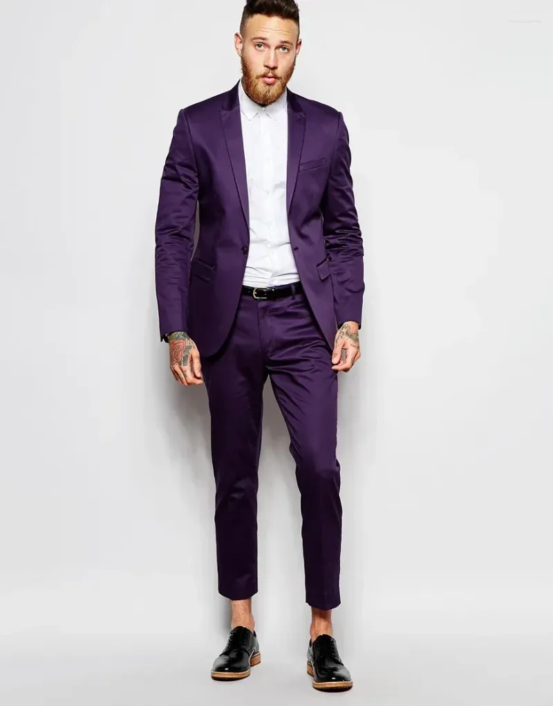 Abiti da uomo abito da sposa in raso viola per uomini giacca di alta qualità slim fit a 2 pezzi in stile smoker in stile personalizzato costume da ballo da ballo personalizzato Homme