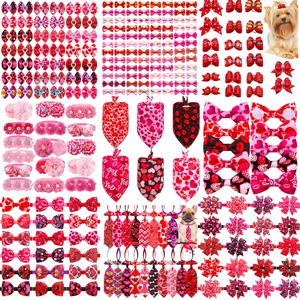 Accessoires 100 stcs Valentijnshondenaccessoires Pet Bowtie Love Style Dog Hair Bows Necensions Girl Small Large Dog Bandanas Dog Accessoires