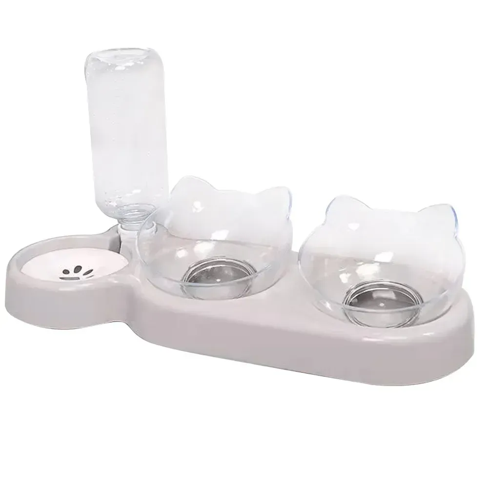 Supplies Dog Bowl Cat Dish 3in1 Fountain Automatic With Double Stand s Food Raised Drinking Water Pet Feeder