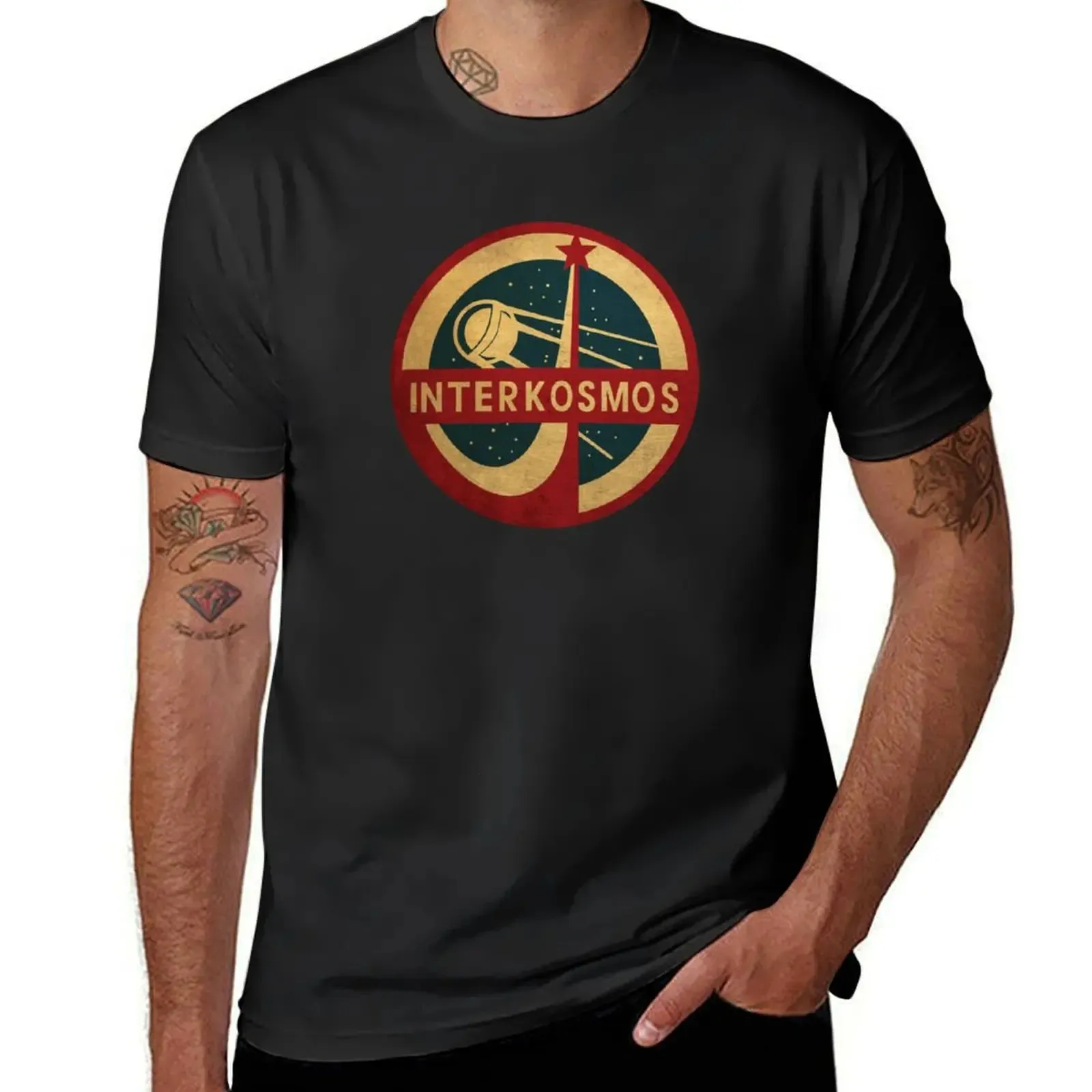 Vintage interkosmos rymdprogram sputnik satellit tshirt hippie kläder vanlig tullmän grafik tshirts roliga 240419