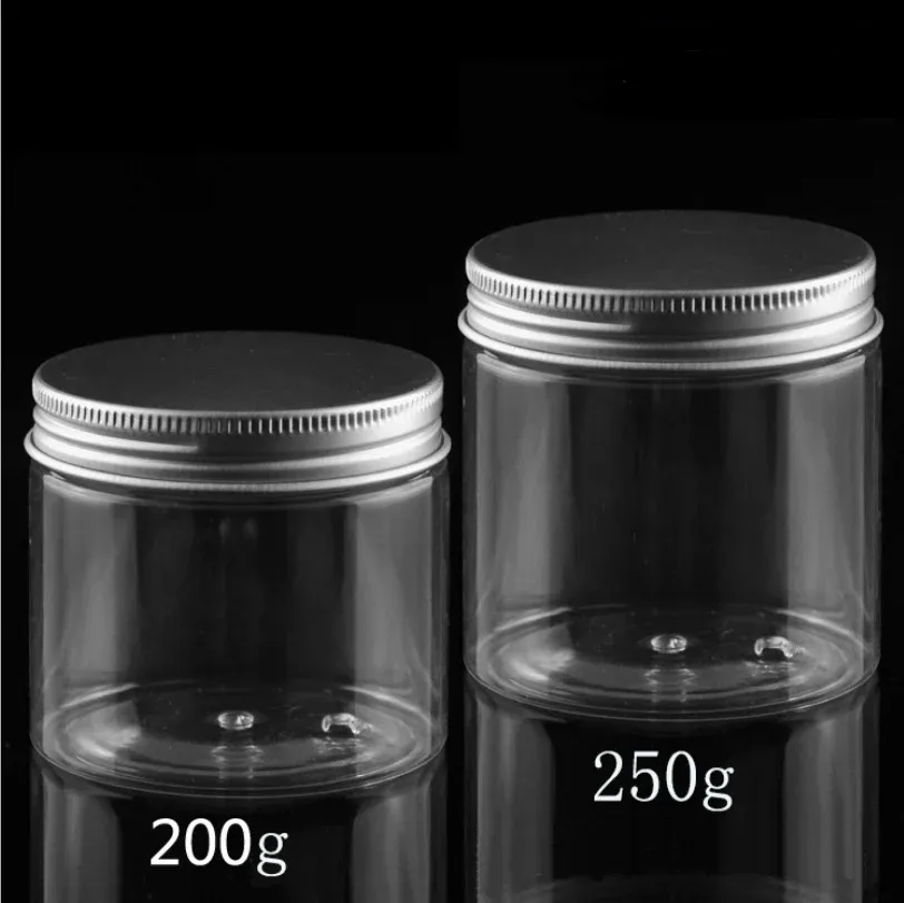 Bouteilles 10pcs / lot 200 ml 250 ml en plastique vide en plastique transparent cotons cosmétiques contenant un pot transparent en pot à crème