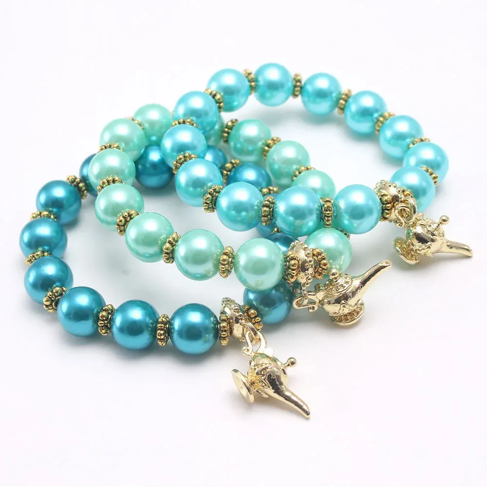 Strands Lega Aladdin Magic Lamp Girls Pearl Girls Bracciale perline Bracciale Jasmine Princess Collana Accessori