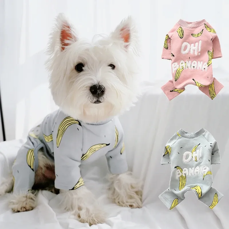 Jackor husdjurskläder Autumn Winter Dog Four benkläder för hundar Jumpsuit Pyjamas Banana French Bulldog Clothes Dogs Pets Clothing