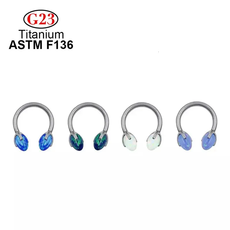 1pc Blue White Opal Hoop Nose Ring для женщин мужчины 8 мм F136 Septum Clicker уш