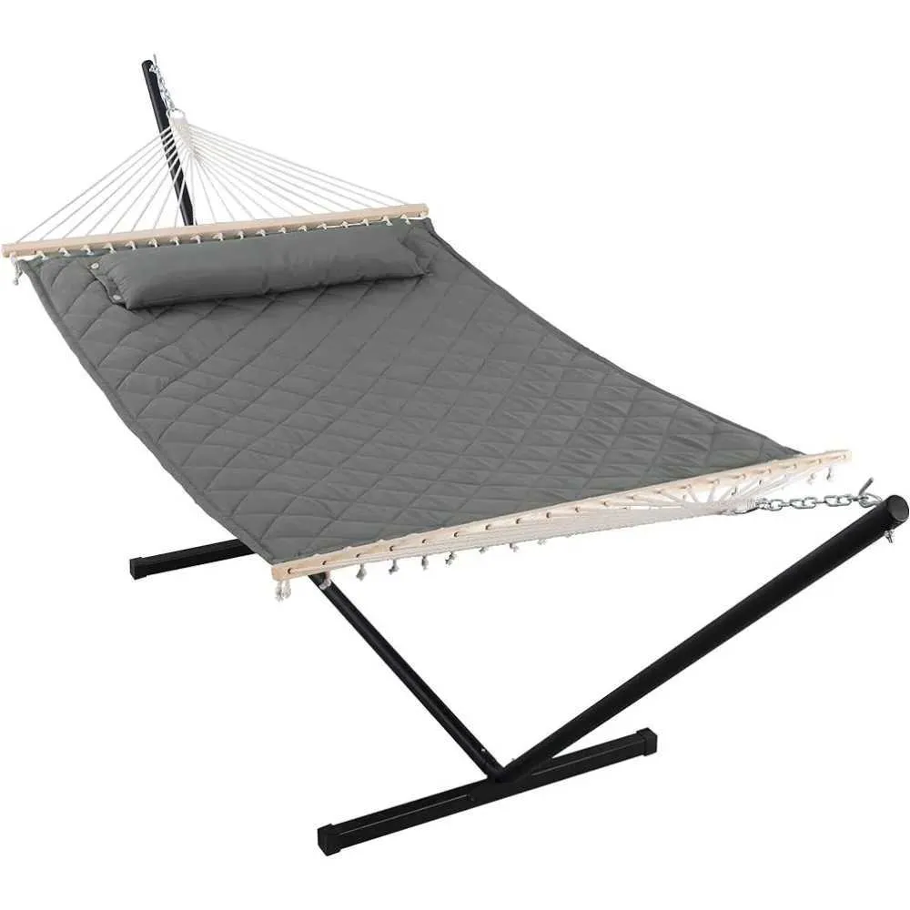 Camp Furniture Camping Hammock Chair 450 LBS Weight Capacity Gray Hanging Chairs 2 Person Hammock With Stand for Outdoors Camping Tent Travel Y240423