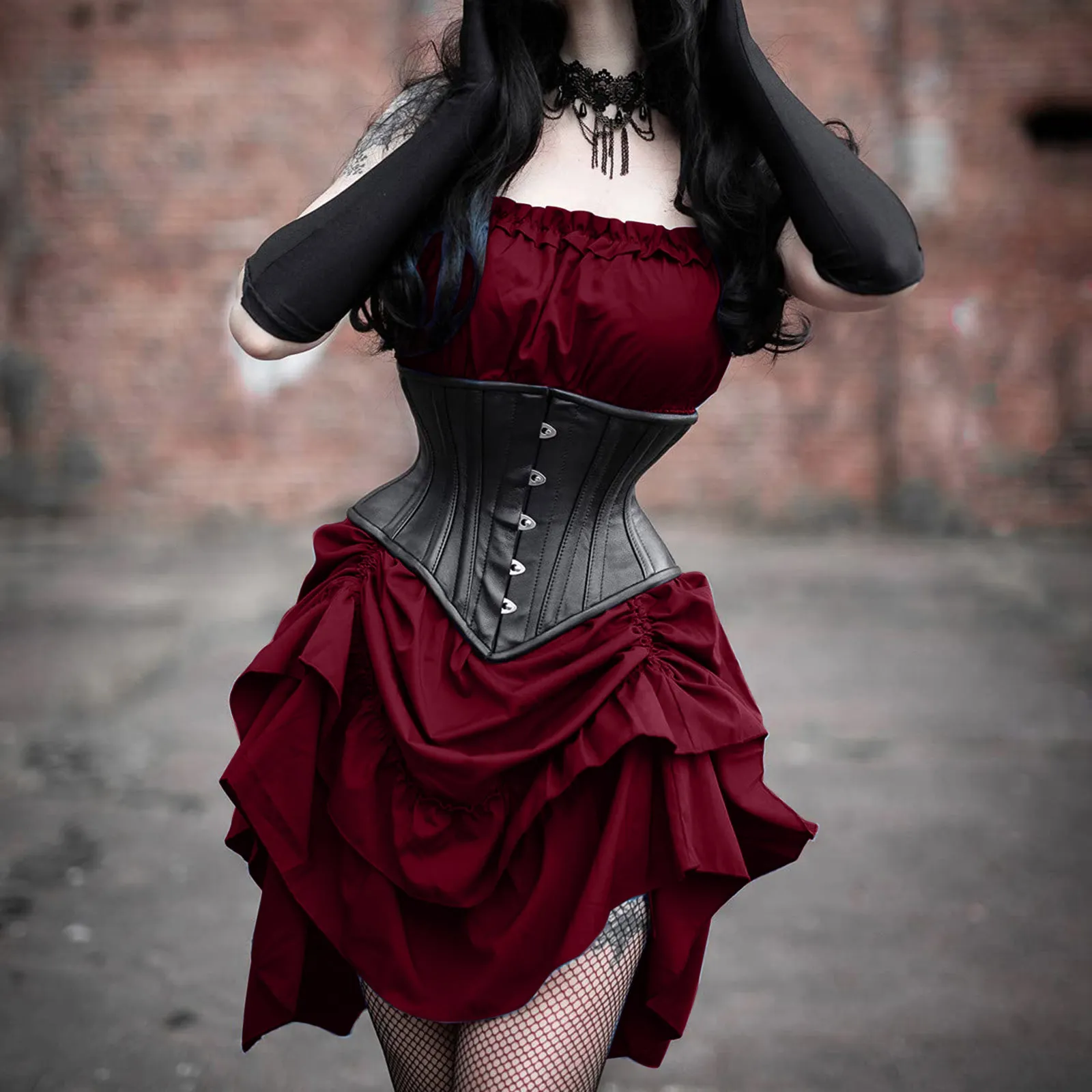 Sleeveless Love Shack Fancy Dress with Anime Lace Waist Strap, Large Hem, and Backless Design - Solid Color (Style #230613)
