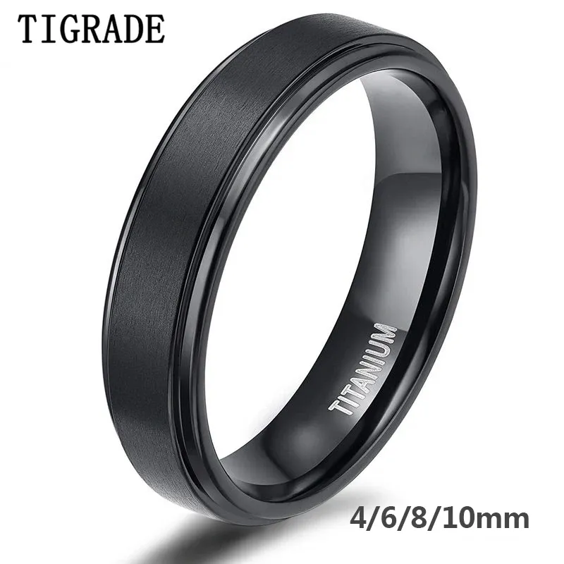 Bands Tigrade Black Titanium Ring For Men Wedding Engagement Jewelry Band 4/6/8/10 mm Cool Dark Classic Unisex Ring Female Size 415