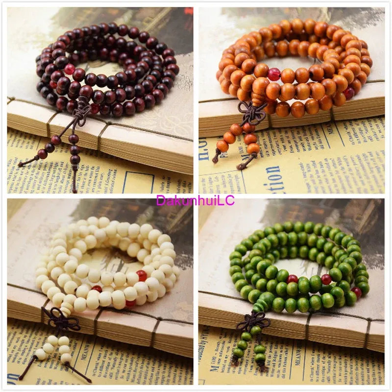 Fios pulseras 108 contas 6 mm 6 mm de sândalo natural buda buda buda wood oração de malha unissex homens pulseiras pulseiras jóias bijoux