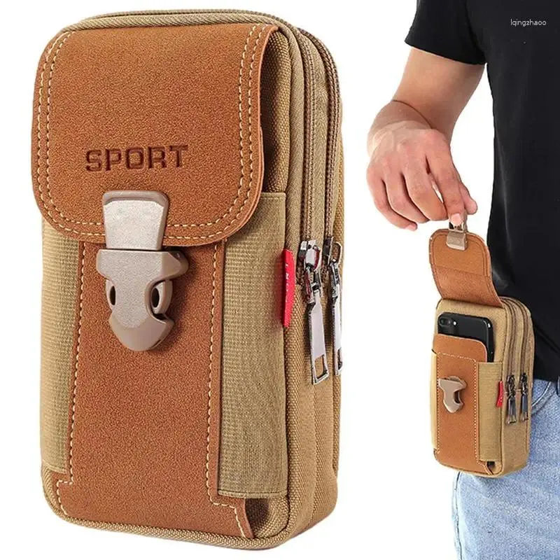 Sacs de rangement Sacs de téléphone portable Pouche de ceinture Puch multifonctionnel pour hommes Organisateur de randonnée de randonnée de la taille en nylon avec un étui de téléphone portable