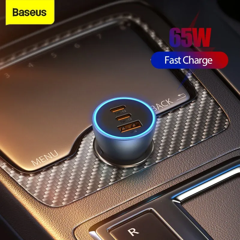 Chargers Baseus 65W Car Charger USB Type C Port PD QC Fast Charging For Car Phone Charger For iPhone 14 13 12 Samsung Xiaomi Huawei