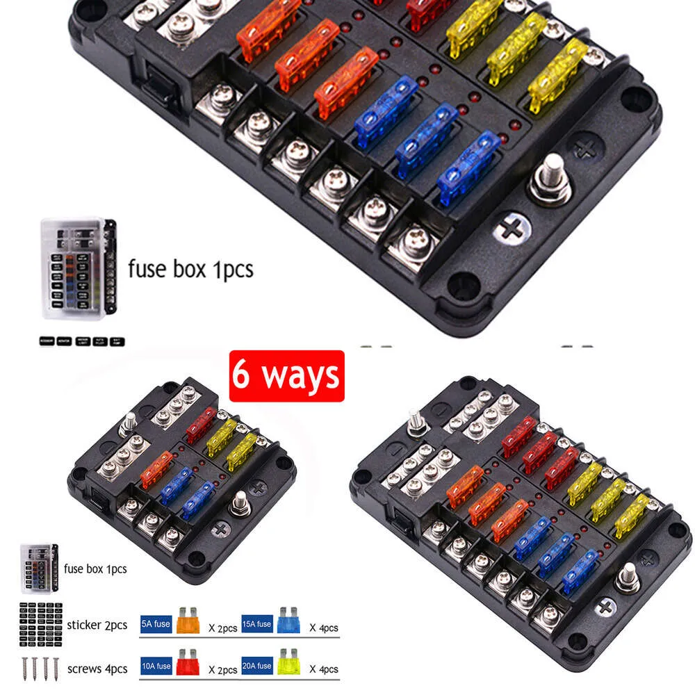 Nieuwe nieuwe houder 12V 32V Plastic Cover Fuse Box M5 Stud met LED -indicatorlicht 6 12 Ways Blade voor Auto Car Boat Marine