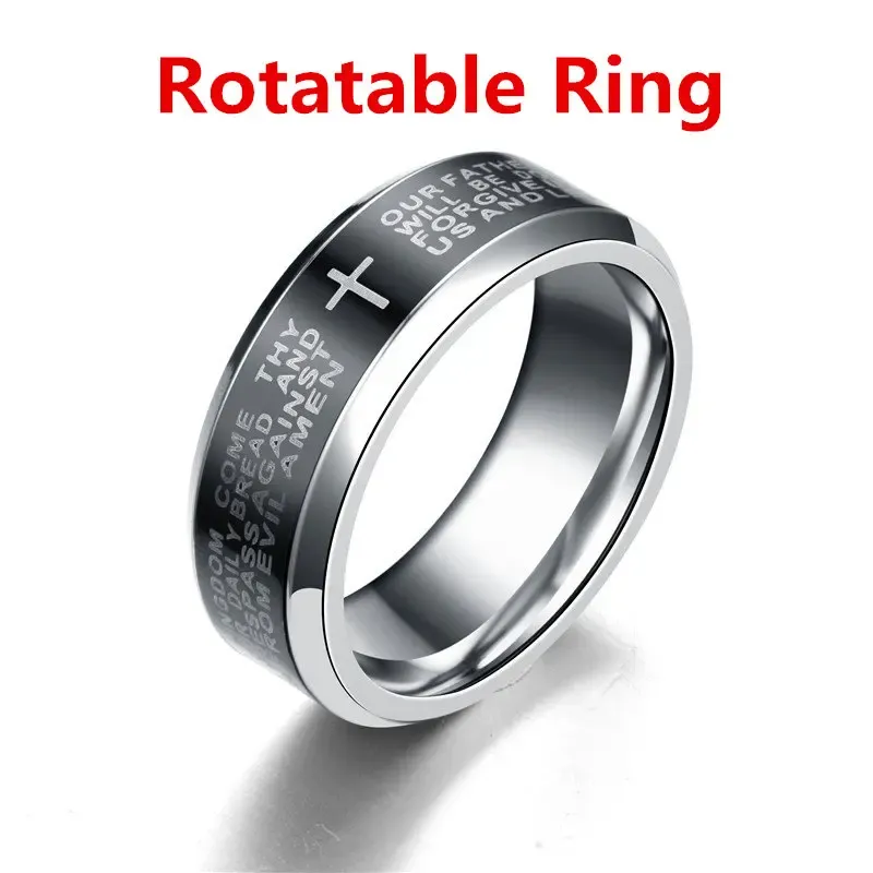 Полосы Mangosky 8mm Английский безмятежный библейский молитвенный молитва кросс -кольца из нержавеющей стали для мужчин обручальное кольцо Взаимодействие