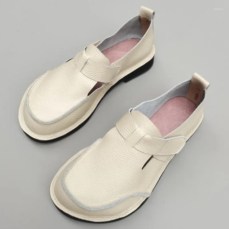 Sapatos casuais slip-on slip-on sloafers tênis de couro genuíno mocassins 2024 Women Women Summer Flat