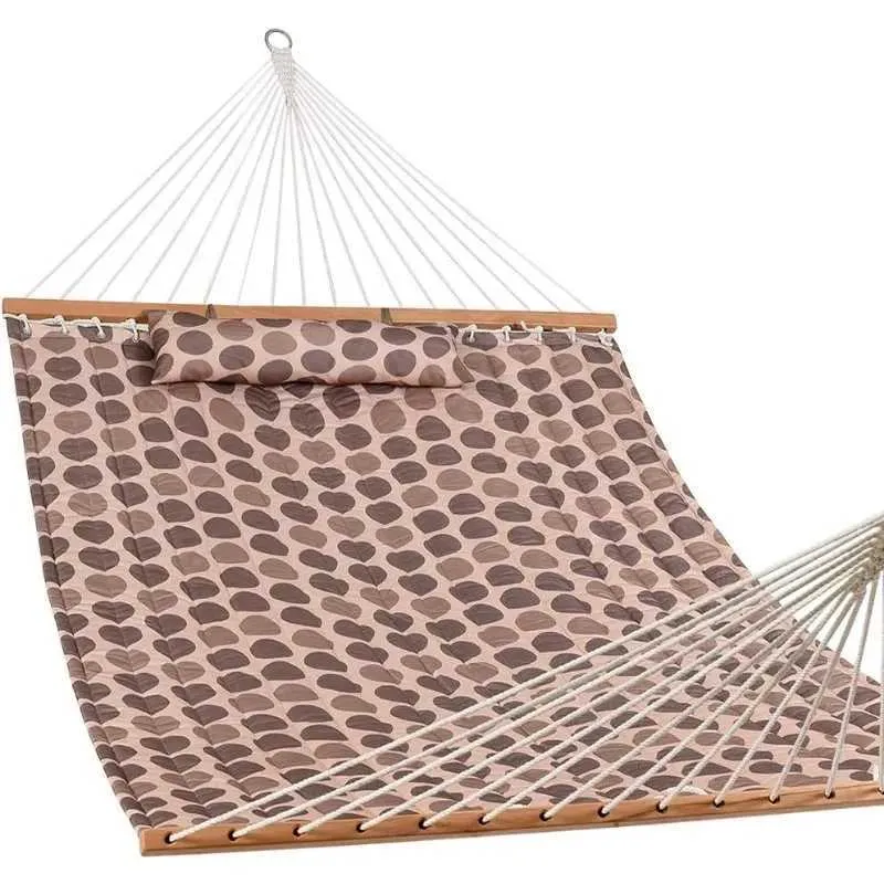 Camp Furniture 12FT Quilted Fabric Hammock with Pillow Double 2 Person Hammock with Spreader Bar for Outdoor Outside Patio Garden Y240423