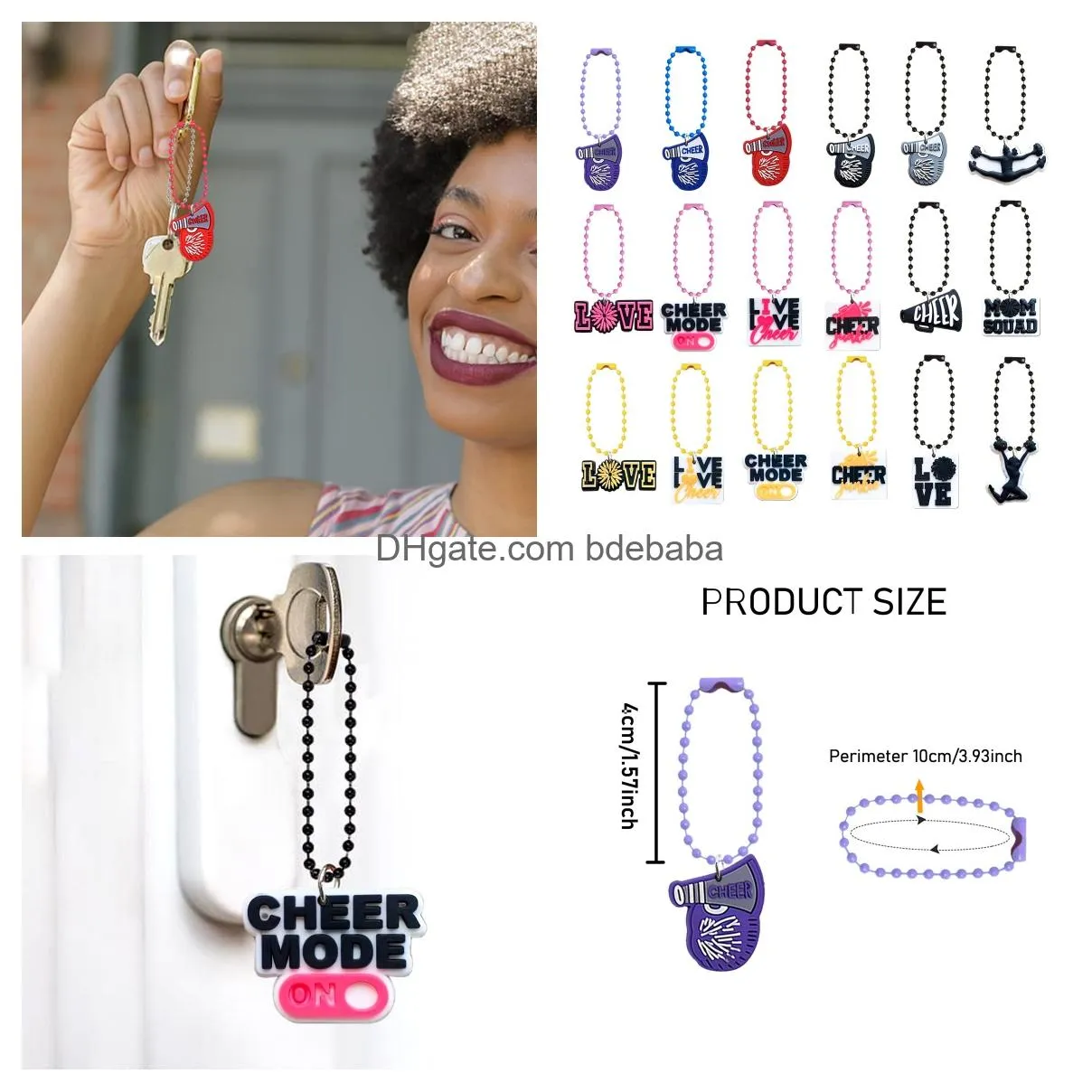 Key Rings 18pcs Cheerleading Keychain Bead Keychains MTI Color Charm Ring Hangende ketenen Juweliers Accessoires voor tassen Girls Bracelet Sh otian