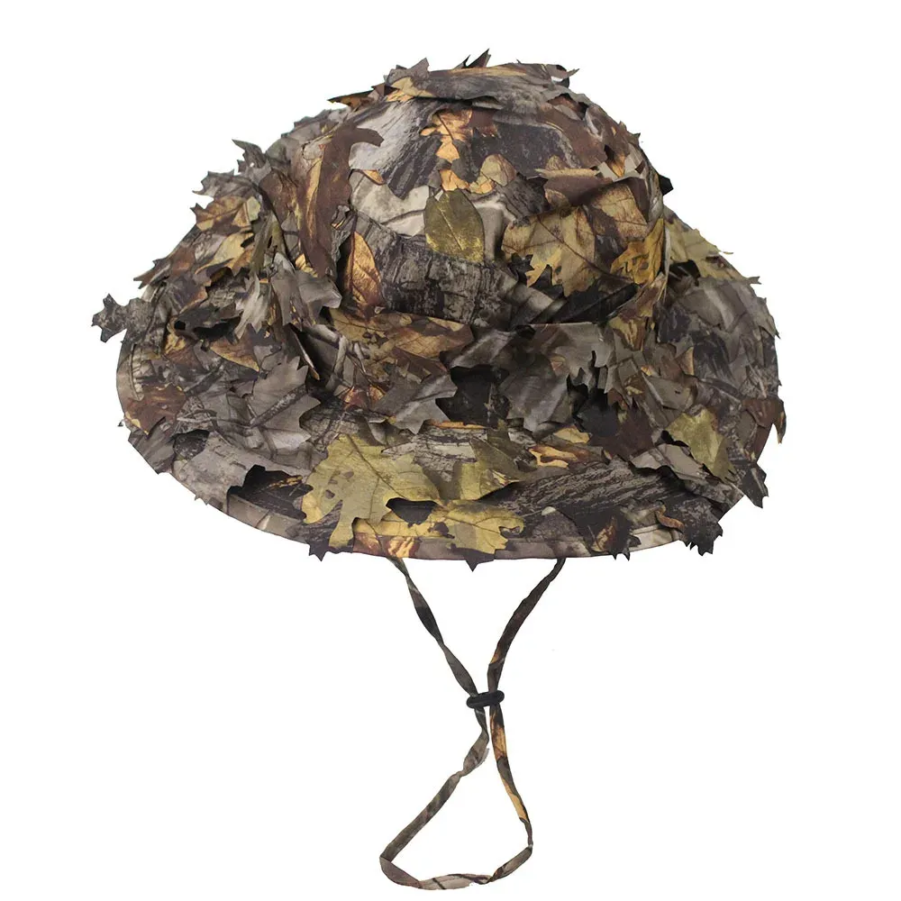 Hats Men's Camouflage Boonie Hats 3D Leaves Camo Tactical Cap Ghillie Caps Hunter Sniper Hats Fishing Sunshade Hunting Accessories