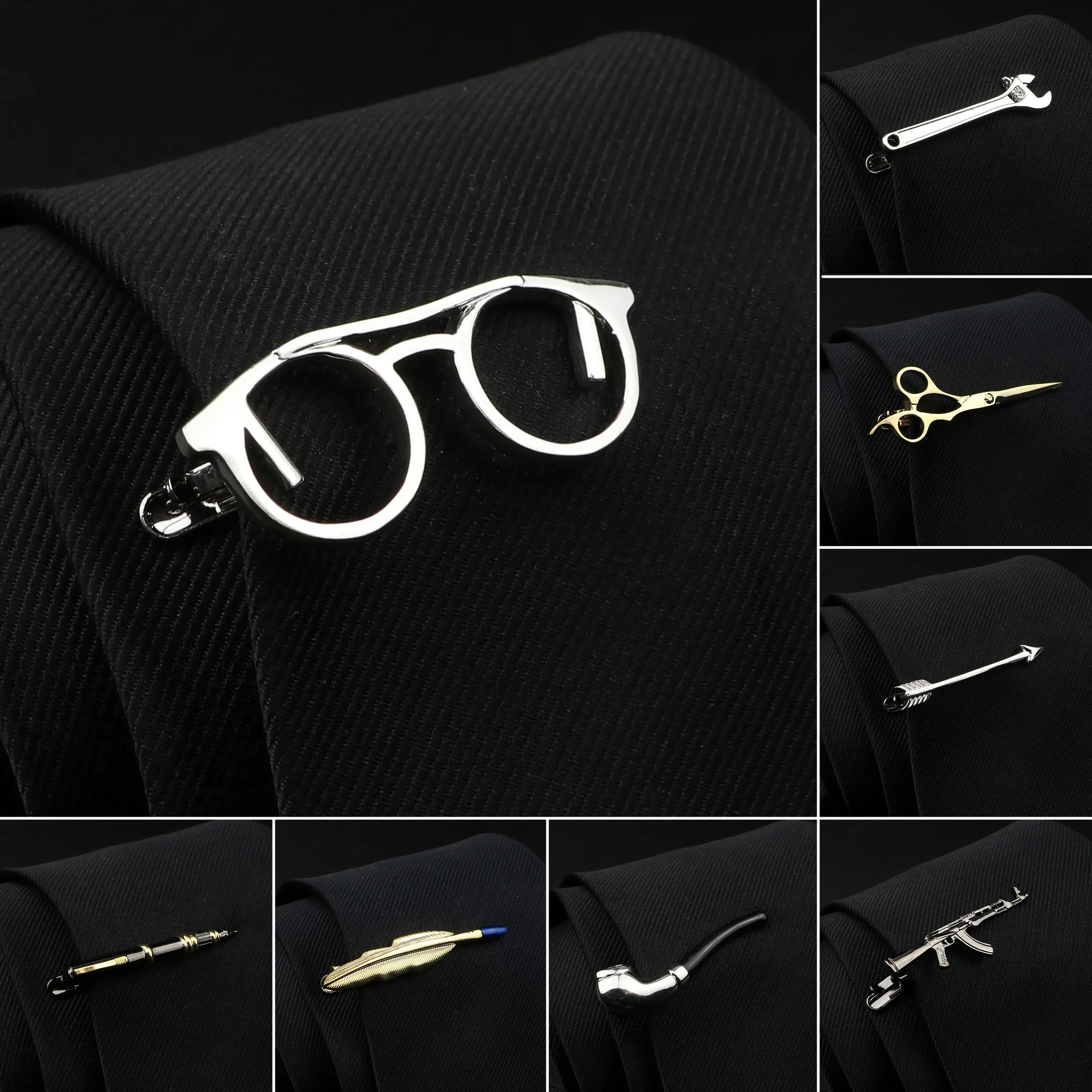 Clips Heren Tie Clips 28 Ontwerpen Optie Auto Saxofoon Glazen Feather Shape Metal Tie Clip Design Tie Pins Groothandel Retail Arrow Clip