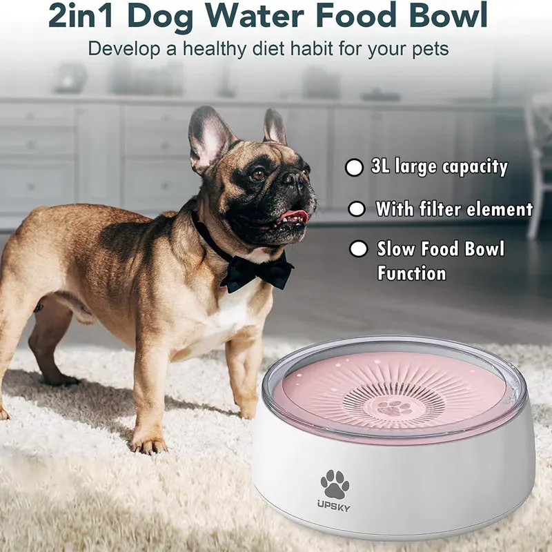 Faisiniers 3L Chien Bol d'eau potable avec assiette de nourriture lente flottante non humide bouche éclaboussonne d'eau de chat alimentaire et eau pour chiens