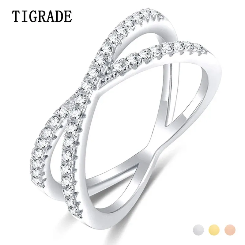 Ringe Tigrade 925 Sterling Silber x Ring Kubikzirkonia Kreuz Hochzeit Verlobungsfeier für Frauen Anillos Plata 925 Para Mujer