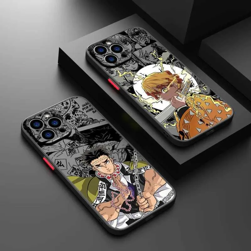 Mobiele telefoon bumpers Demon Slayer Anime voor iPhone 15 14 13 12 Mini 11 XS XR X 8 7 Pro Max plus TPU Frosted doorzichtige telefooncase Y240423