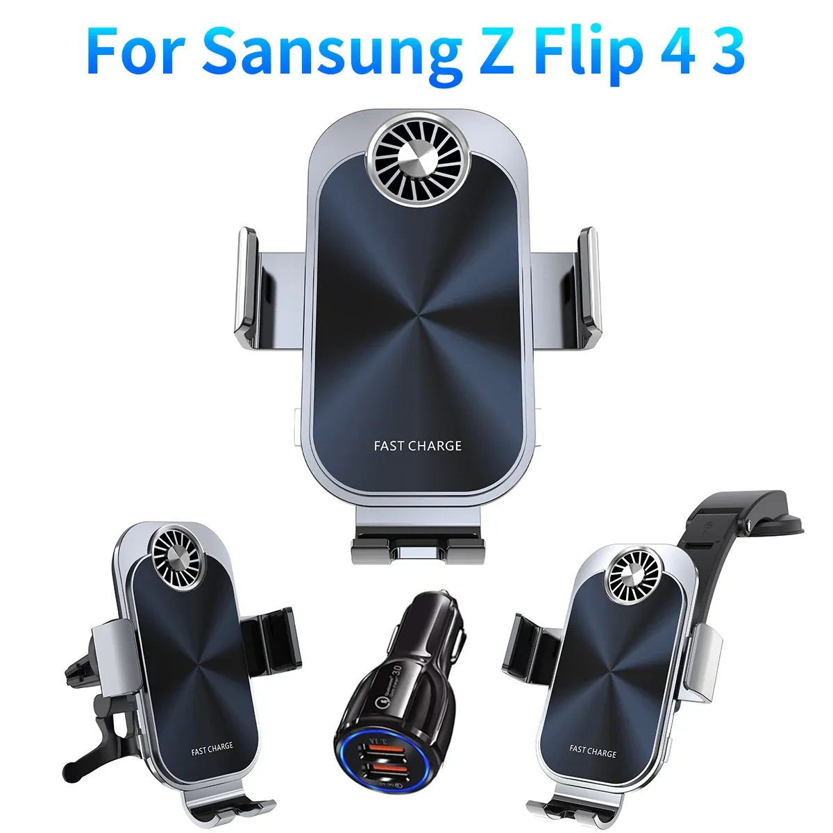 Caricatore di auto wireless a doppia bobina, supporto per auto automatico in carica, supporto per il telefono dell'aria del parabrezza per Samsung Z Flip 4