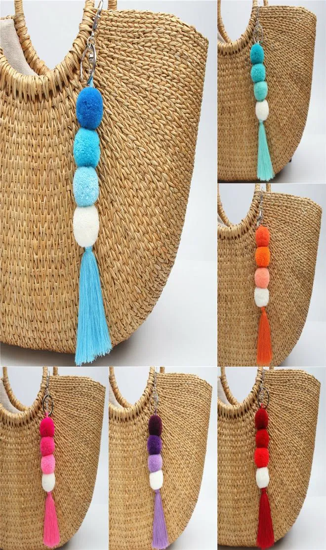 1pc Mulheres fofas pom pom chaveiro saco encharms com tamel pão encharms boho chaveiro neon rosa menta lanyards2337540