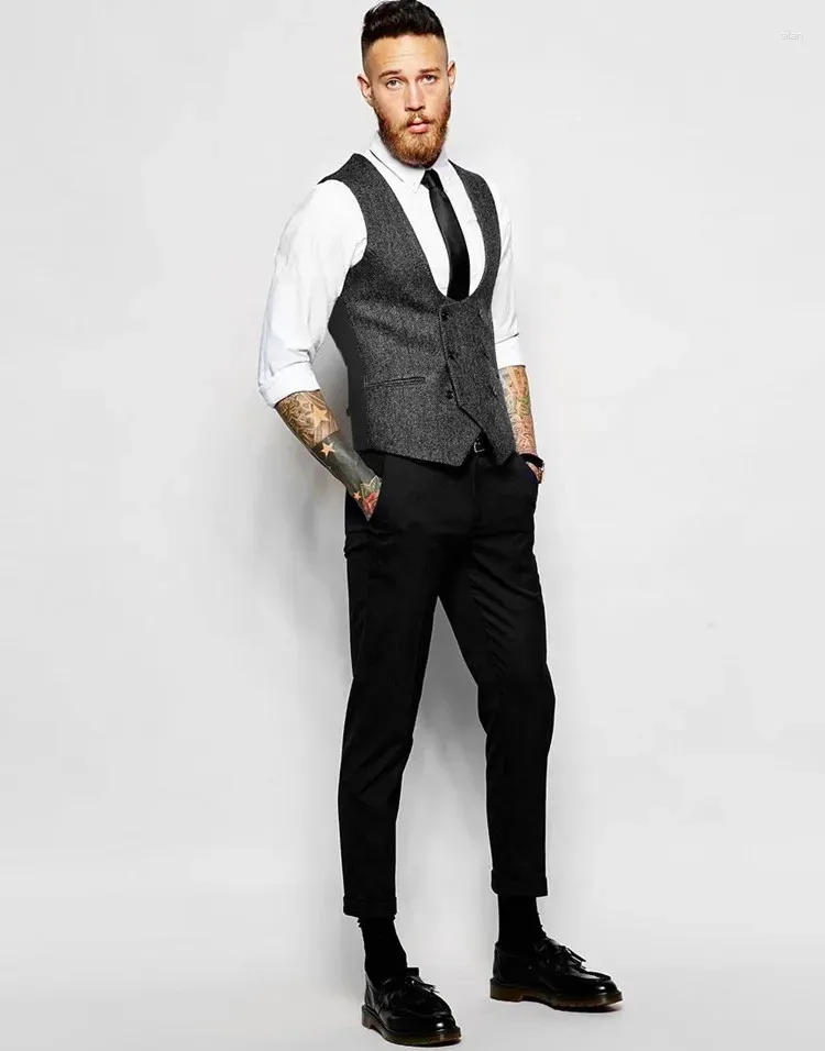Herrenanzüge graue doppelt baced Tweed Männer Weste schwarze Hosen Custom Blazer Slim Fit 2 -teilweise Smoking Mode formelle Hombre