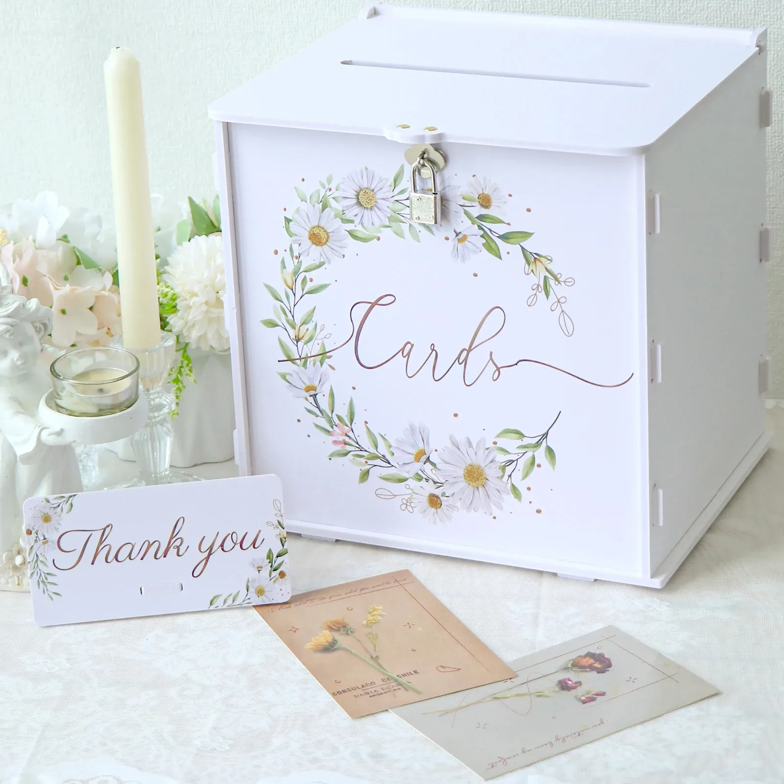 КАРТА ПВХ КОРОКА Свадебная подарочная коробка с замком для свадебного приема Daisy Envelope Money Box для детского душа запас 240419
