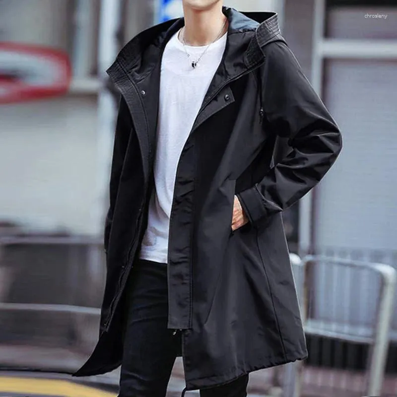 Men's Trench Coats Spring And Autumn Loose Hooded Mid Length Windbreaker Coat Wear