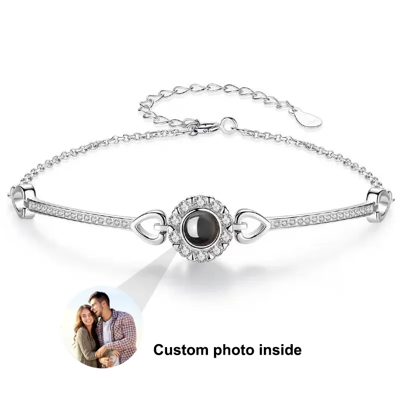 Bracelet de projection photo de brins Bijoux avec une couleur argentée / or rose Couple de couples personnalisés Bangles Gift Bijoux pour hommes femmes