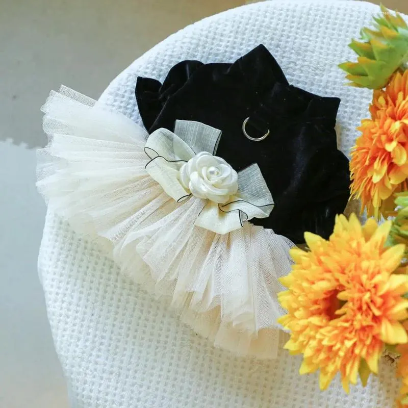 Hundkläder kattklänning kläder elegant 3d blommor båge dekoration bröllop snyggt nät skarvning prinsessan husdjur för