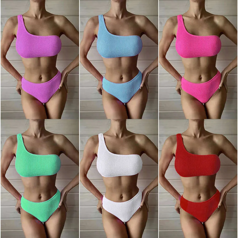 Nieuw zwempak enkele schouderbikini dames multi-kleuren split driehoekige broek bikini speciaal stof sub zwempak