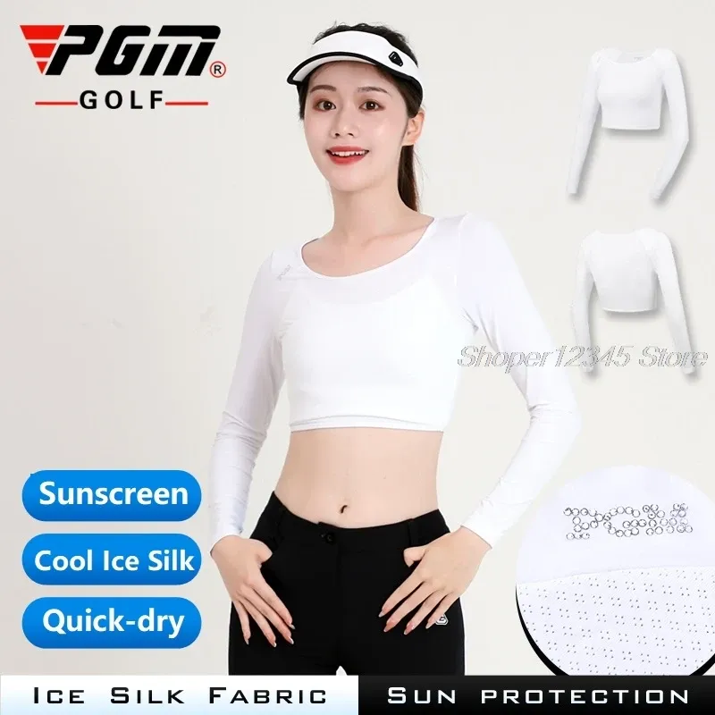 Skjortor PGM Womens AntiUV Golf Shirts HalfLength Long Sleeve Summer Sunscreen Golf Underwear Outdoor Sports Apparel Croped Tops SXL