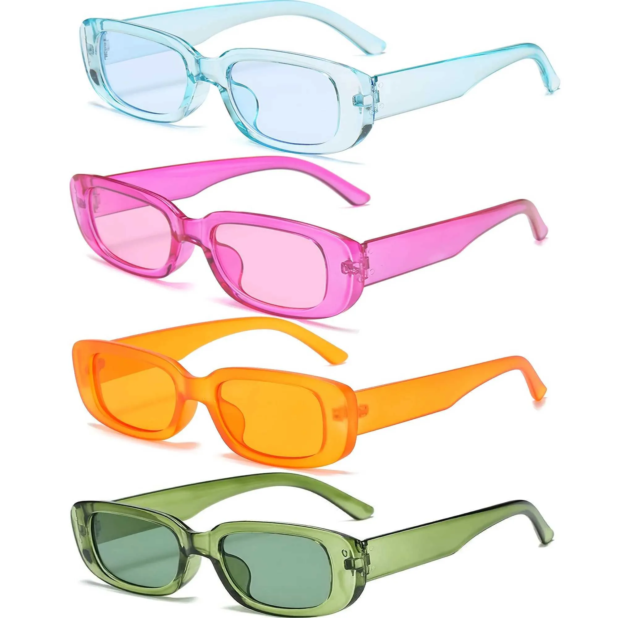 Óculos de sol 4pcs/conjunto de óculos de sol retangulares adequados para mulheres homens podem ser coloridos y2k óculos de sol da moda vintage Óculos ao ar livre uv400 j240423