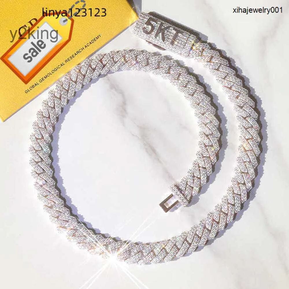 Yu Ying Pass Diamond Test 8-14 mm breit Gra Moissanit 18K Gold Sterling Silber Kubaner Linkkette für Männer Hip Hop Halskette Q4TW