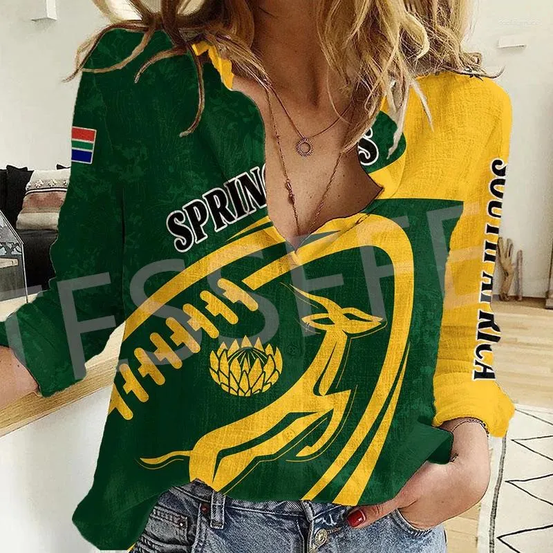 Women's Blouses Custom Name Country South Africa Flowers Flag Tattoo Streetwear 3DPrint Harajuku Women Casual Button-Down Shirts Long