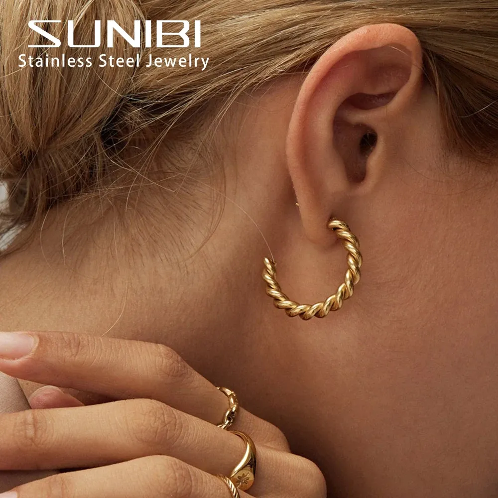 Earrings Vintage Stainless Steel Hoop Earrings for Women Spiral Twist Trendy Gold Color Earrings Punk Jewelry Wholesale/Dropshipping