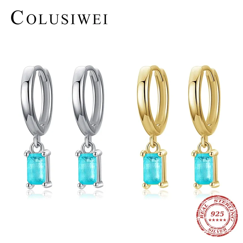 Örhängen Colusiwei 2021 Emerald Cut Tourmaline 925 Sterling Silver Hoop Earring For Women Luxury Wedding Engagement Party Promise Smycken