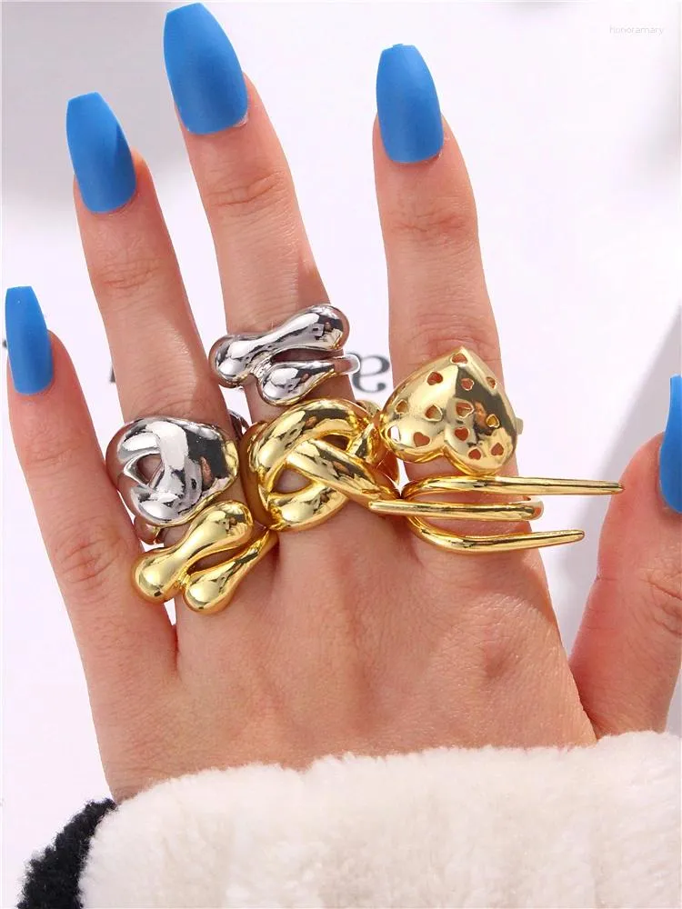 Klusterringar huanzhi 2024 oregelbunden geometrisk linje multi guldfärg öppen för kvinnor samling par mode smycken gåvor