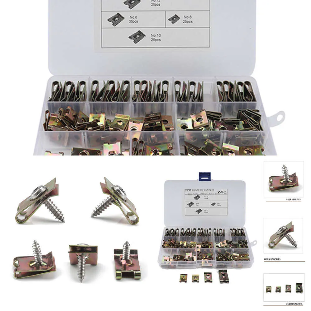 NOVO NOVO PAINEL DE TRIMENTO DE 110PCS NUT/JAÇÃO U NUCTS VELOCIDADE KITS DISPONIFICADOS DE ATELHO ATEMENTE CLIPE DE CLIP DE ARMATE PARA MOTORCICLAÇÃO DE CARRO