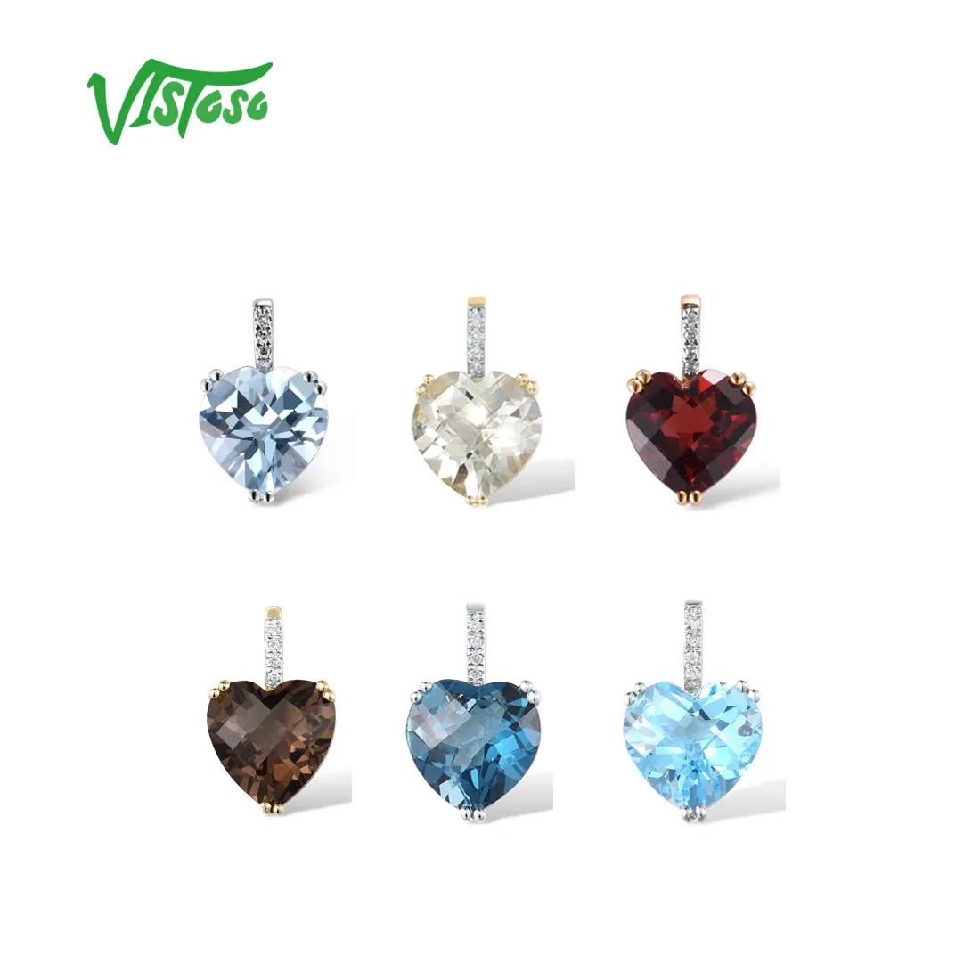 Hängen Vistoso äkta 14K 585 Rose/White/Yellow Gold Pendant For Women Radiant Sky Blue Topaz/Garnet/Smoky Quartz Diamond Fine Jewelry