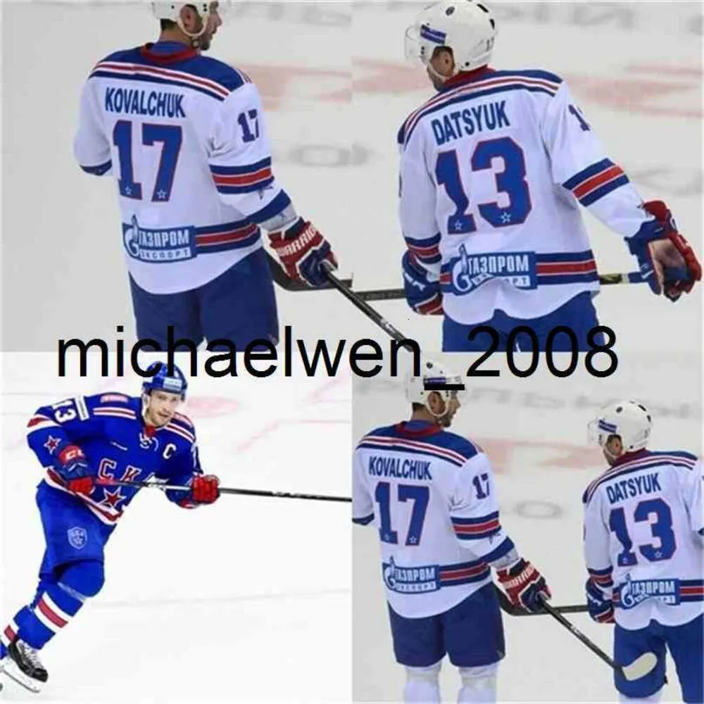 Kob Weng O 13 Pavel Datsyuk Khl CKA Petersburg 17 Ilya Kovalchuk Khl Mens Youth Nethred broderie Hockey Jerseys Bleu blanc