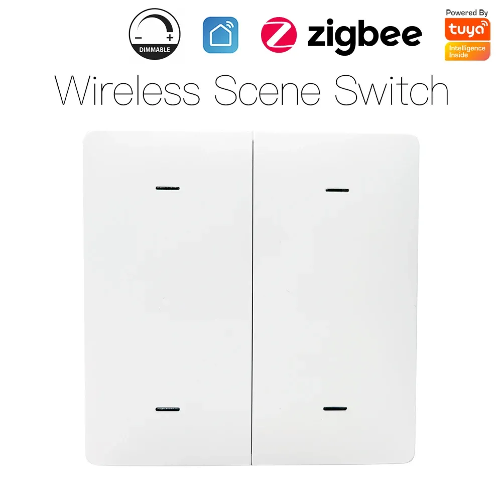 Kontroll Tuya Smart Zigbee 3.0 Wireless Scene Switch 4 Gang Push Button Controller med fjärrdimmer för hemtäckscenario