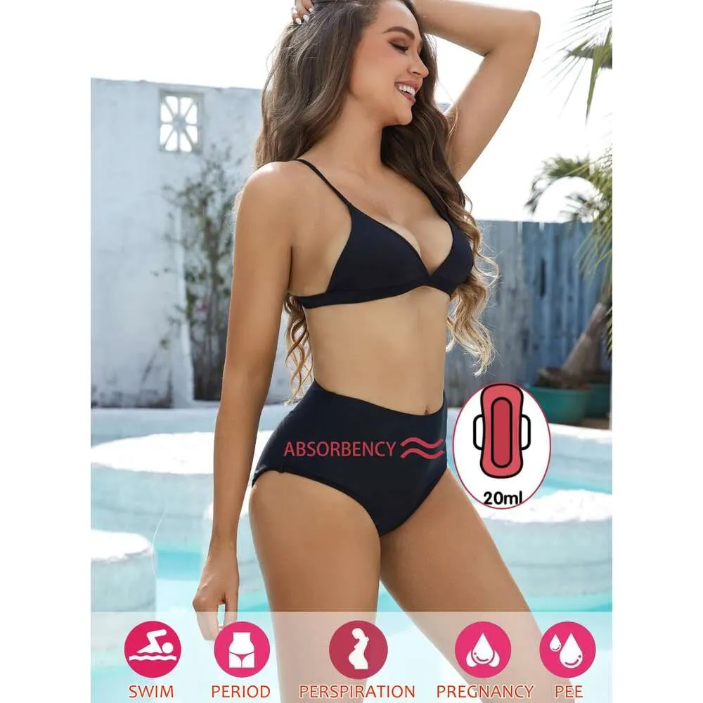 Devinova Period Bikini Menstrual Leakproof Swim Bottoms UPF 50+ Swimwear Light Flow for Girls and Women Black