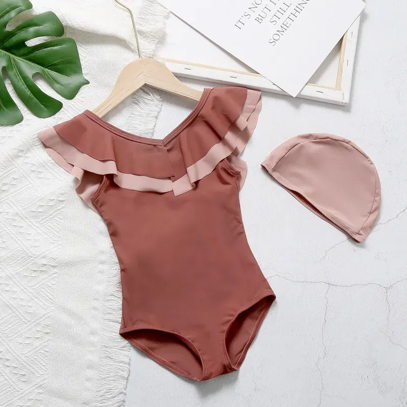 Swimwear chicas coreanas Vestido de una pieza para niños Traje de baño de espalda abierta