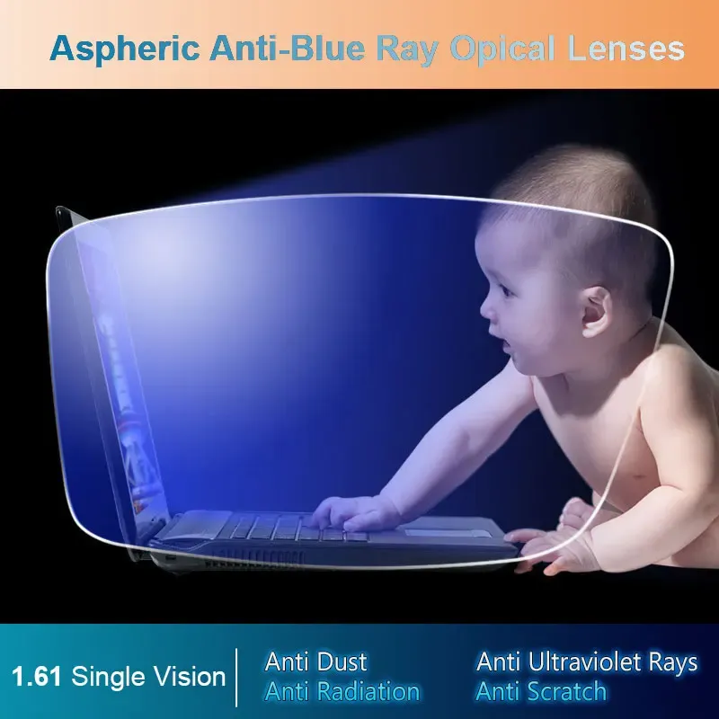 Lensler 1.61 AntiBlue Ray Tek Görme Asferik Optik Lensler Reçete Gözlük Görme Derecesi Gözlük için Lens Çerçeve