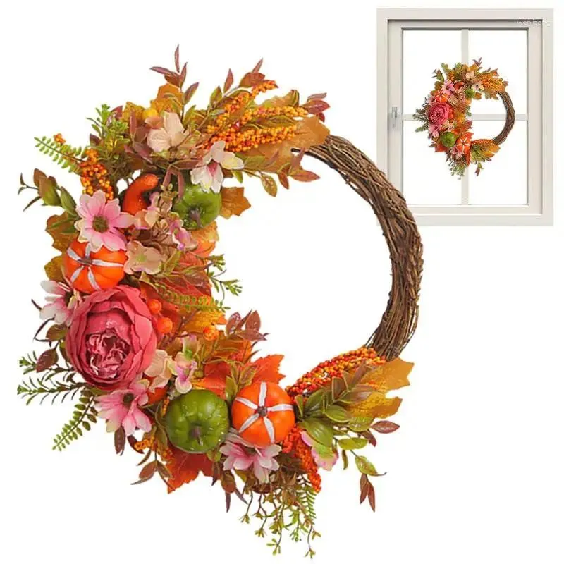 Flores decorativas coronas de otoño para puerta de entrada rústica pared redonda colgada de la casa