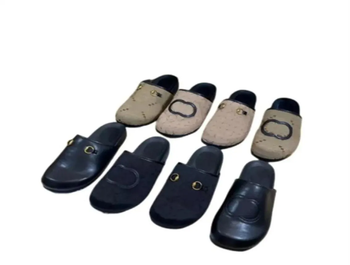 مصمم النعال الفاخرة رسالة العلامة التجارية Muller Shoes Matal Buckle Scuffs في الهواء الطلق الشاطئ El Baotou Round Toe Nonslip Fashion Men3242392