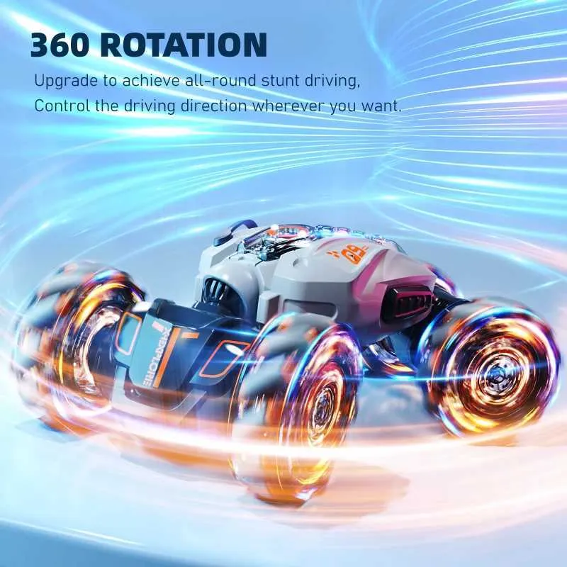 Electric/RC Car RC Stunt Car Remote Control Car Watch Hand Gester 4WD 360 Rotating Off-Road Climbing Exhassing Blowtorch Music Toy for Children T240422