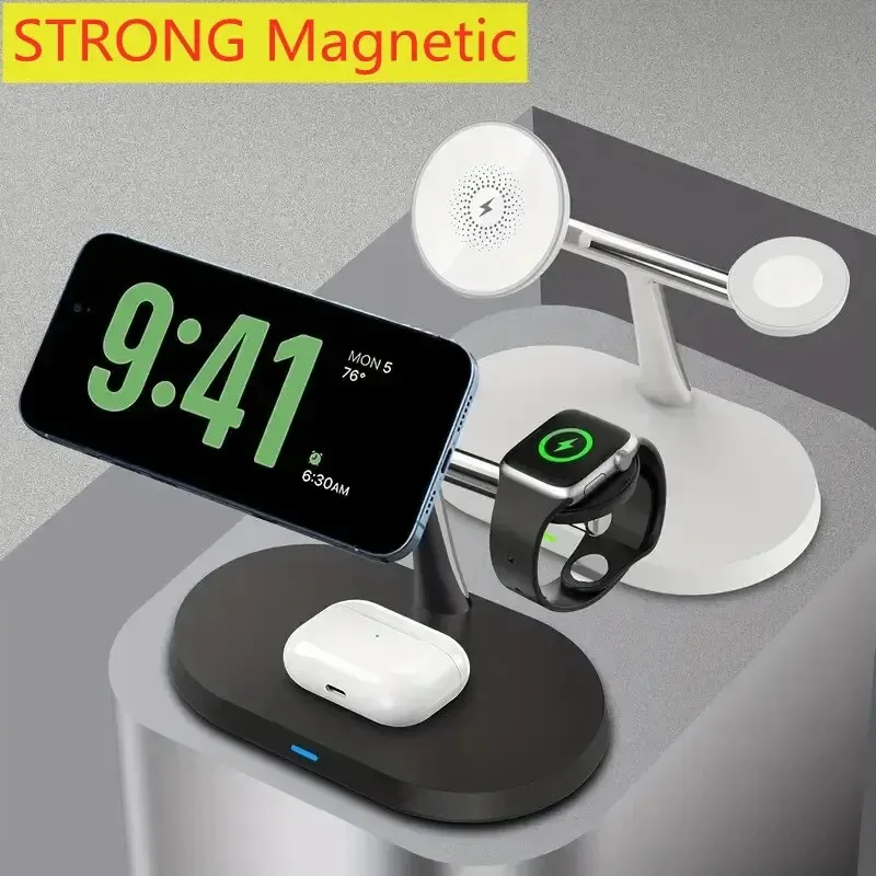 Caricabatterie 3 in 1 supporto per caricabatterie wireless magnetico per iPhone 15 14 13 12 Pro Max Apple Watch 18 AirPods MacSafe Fast Charging Station Dock